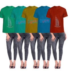10 In 1 Bundle Offer Assorted Color New Women Jean Skinny Leggings Stretchy Slim Pencil Pants, 5 Pcs Assorted Color Big Man Universal T-shirts, BA06 